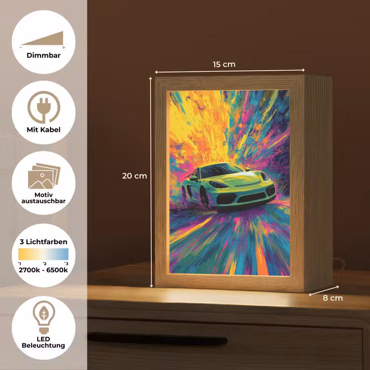 Sportauto - Groen - Verfstrepen - Kleuren Light Box met kabel (Kinderlampje) klein -USP_websiteoverzichtDE