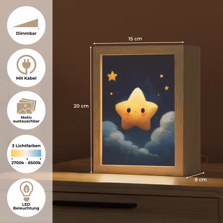 Ster - Gezichtje - Nacht - Wolken Light Box met kabel (Kinderlampje) klein -USP_websiteoverzichtDE