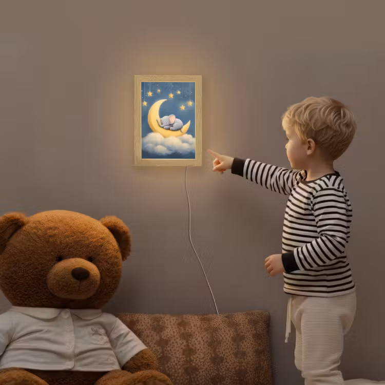 Sterren - Olifant - Maan - Wolken Light Box met kabel klein -sfeer4a_kind