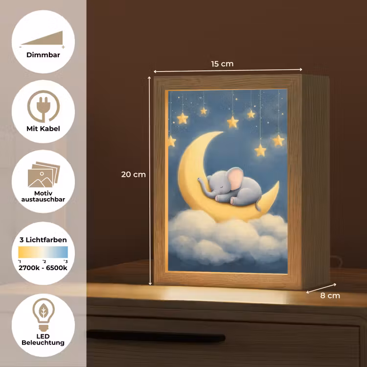 Sterren - Olifant - Maan - Wolken Light Box met kabel (Kinderlampje) klein -USP_websiteoverzichtDE