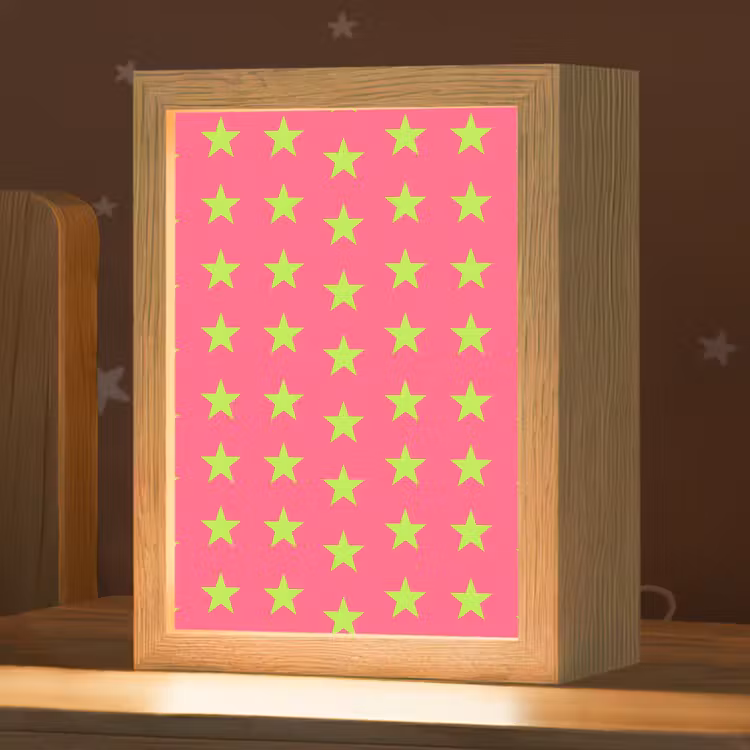 Sterren - Patroon - Roze Light Box met kabel (Kinderlampje) klein 904 -zzz_3d_website