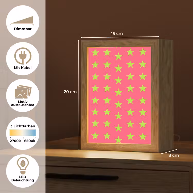 Sterren - Patroon - Roze Light Box met kabel (Kinderlampje) klein 904 -USP_websiteoverzichtDE