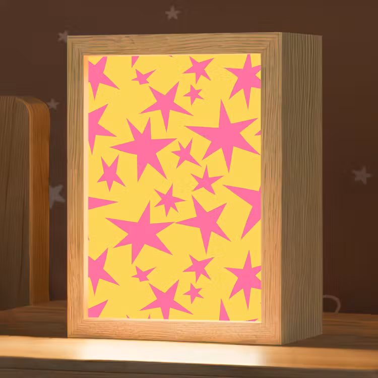 Sterren - Patroon - Roze - Geel Light Box met kabel (Kinderlampje) klein 904 -zzz_3d_website