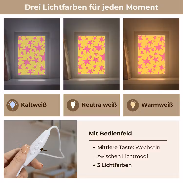 Sterren - Patroon - Roze - Geel Light Box met kabel (Kinderlampje) klein 904 -USP_lichtkleurDE