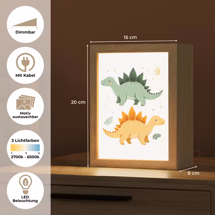 Sterren - Stegosaurussen - Blaadjes - Groen Light Box met kabel (Kinderlampje) klein -USP_websiteoverzichtDE