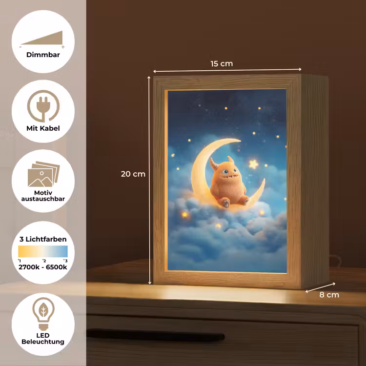 Knuffel - Monster - Maan - Wolken Light Box met kabel (Kinderlampje) klein -USP_websiteoverzichtDE