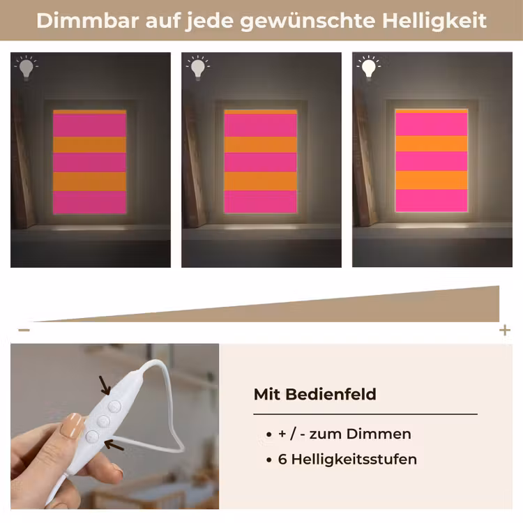 Strepen - Horizontaal - Roze Light Box met kabel (Kinderlampje) klein 904 -USP_dimbaarDE