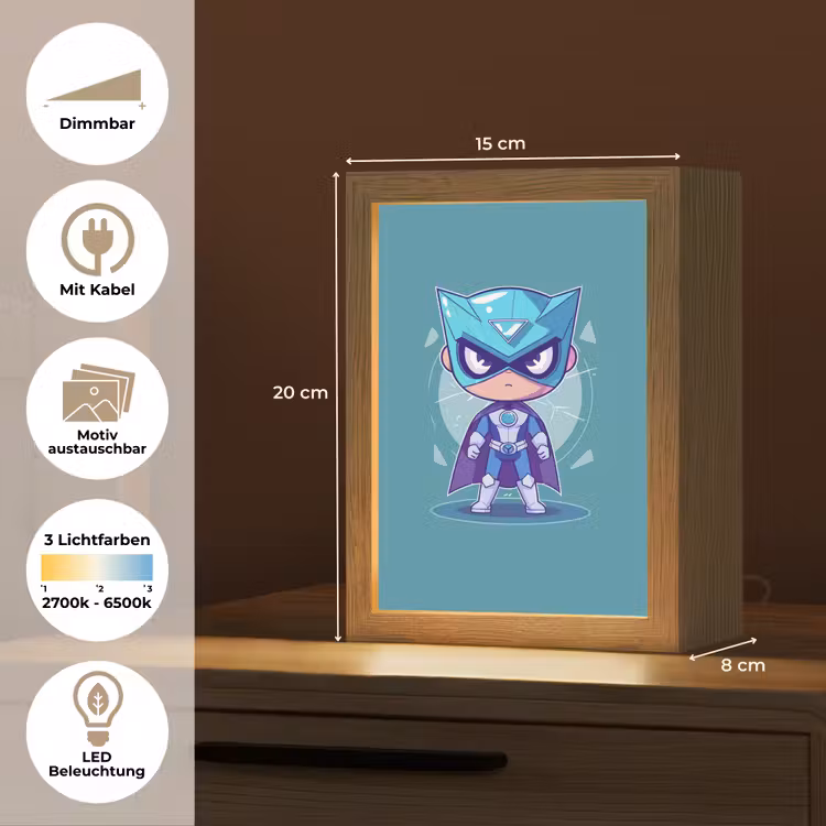 Superheld - Blauw - Jongens Light Box met kabel (Kinderlampje) klein -USP_websiteoverzichtDE