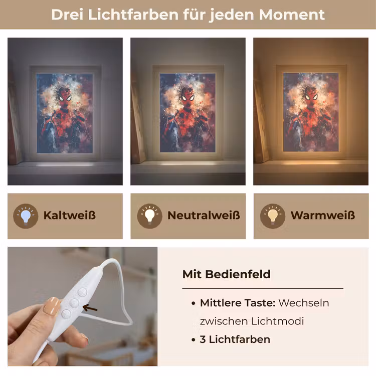 Superheld - Jongens - Rook - Kleuren Light Box met kabel klein -USP_lichtkleurDE