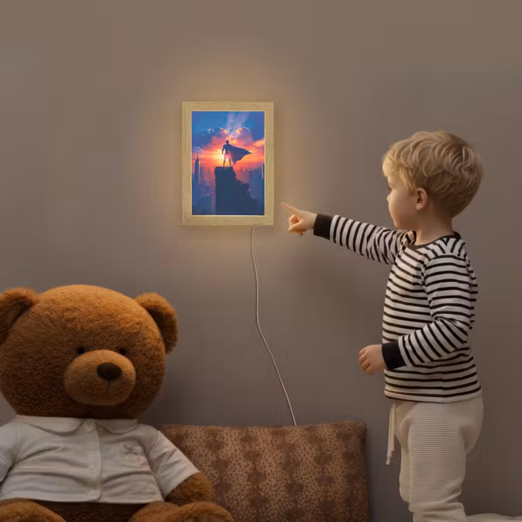 Superheld - Stad - Jongens - Kleurrijk - Zon Light Box met kabel klein -sfeer4a_kind