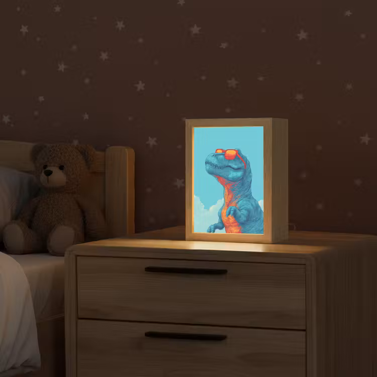 T-Rex - Blauw - Wolken - Zonnebril Light Box met kabel klein -sfeer1_kind