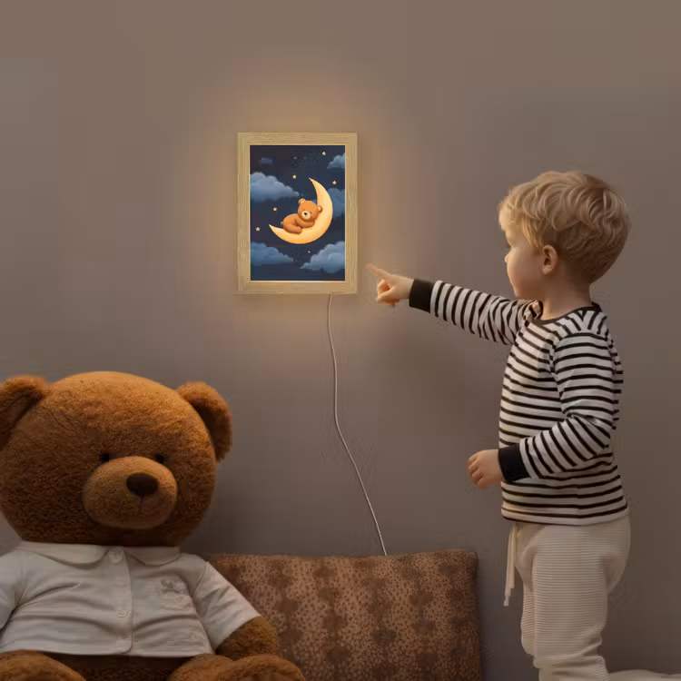 Teddybeer - Maan - Wolken - Sterren Light Box met kabel klein -sfeer4a_kind
