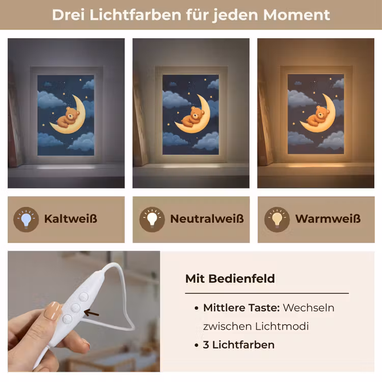 Teddybeer - Maan - Wolken - Sterren Light Box met kabel klein -USP_lichtkleurDE