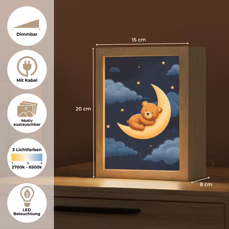 Teddybeer - Maan - Wolken - Sterren Light Box met kabel (Kinderlampje) klein -USP_websiteoverzichtDE
