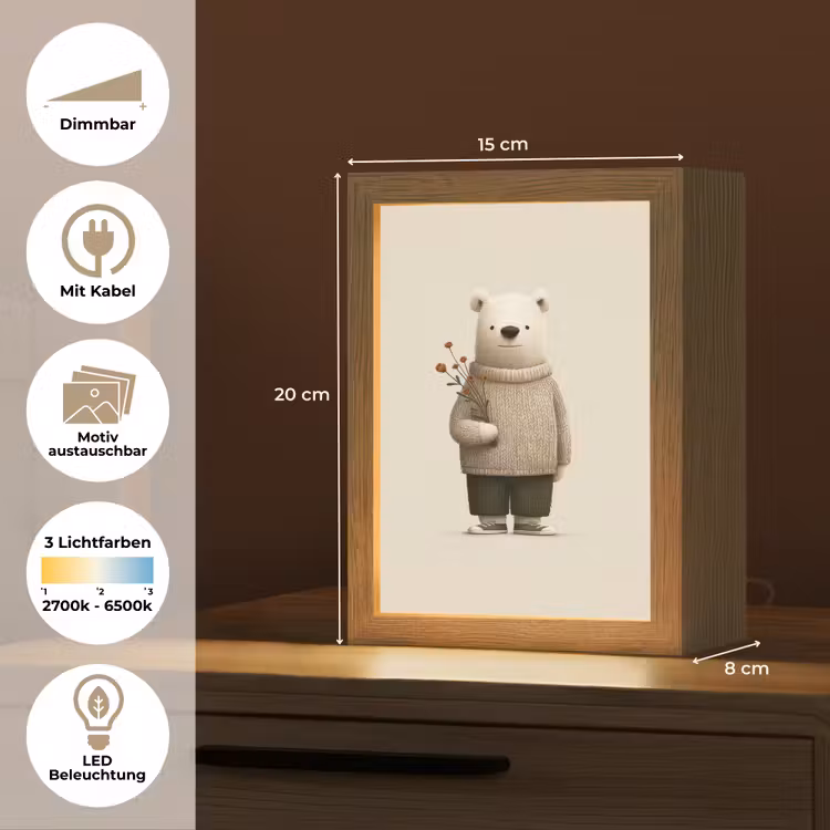Knuffelbeer - Oranje bloemen - Vriendelijk Light Box met kabel (Kinderlampje) klein -USP_websiteoverzichtDE