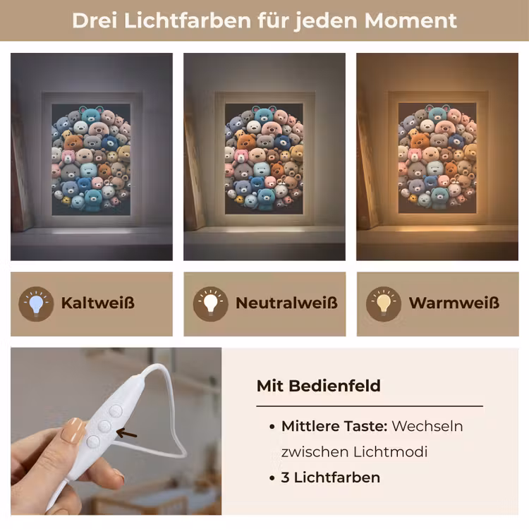 Teddybeer - Knuffel - Dieren - Meisjes - Jongens Light Box met kabel klein -USP_lichtkleurDE