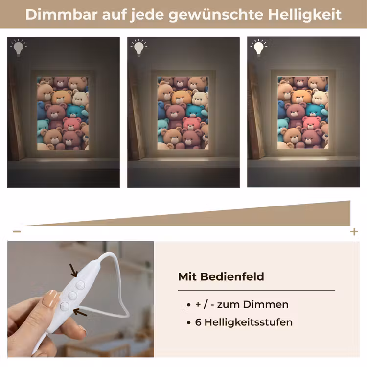 Knuffelbeer - Knuffel - Roze - Blauw - Bruin - Kind Light Box met kabel klein -USP_dimbaarDE