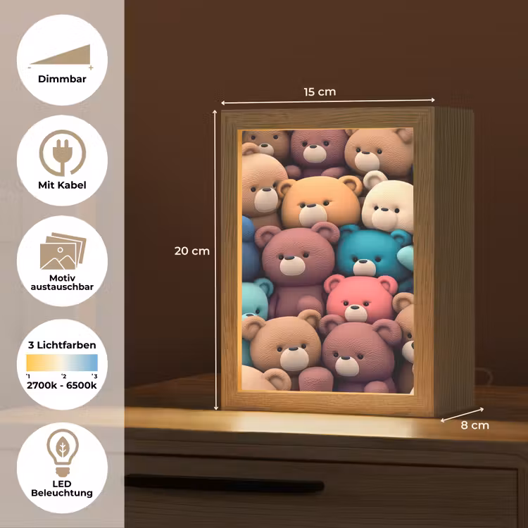 Knuffelbeer - Knuffel - Roze - Blauw - Bruin - Kind Light Box met kabel (Kinderlampje) klein -USP_websiteoverzichtDE