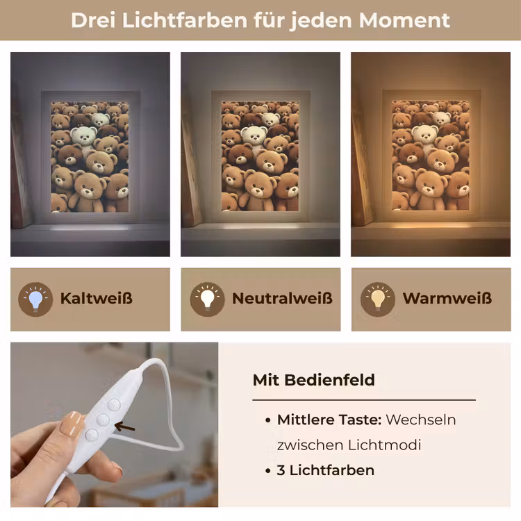 Teddybeer - Knuffel - Bruin - Beer - Jongens - Meisjes Light Box met kabel klein -USP_lichtkleurDE