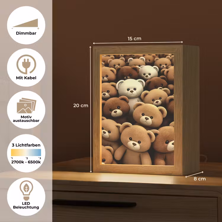 Teddybeer - Knuffel - Bruin - Beer - Jongens - Meisjes Light Box met kabel (Kinderlampje) klein -USP_websiteoverzichtDE