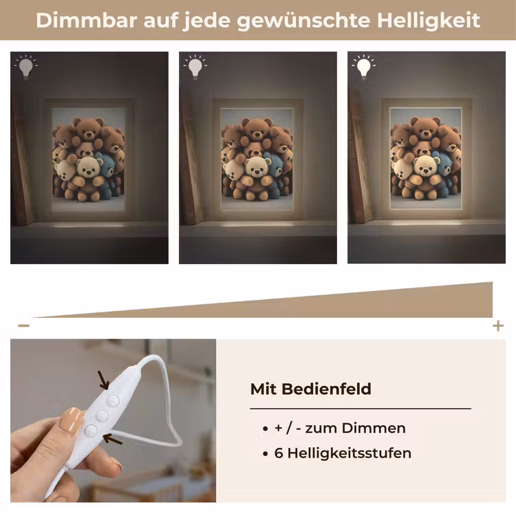 Teddybeer - Knuffel - Bruin - Design - Jongens - Meisjes Light Box met kabel klein -USP_dimbaarDE