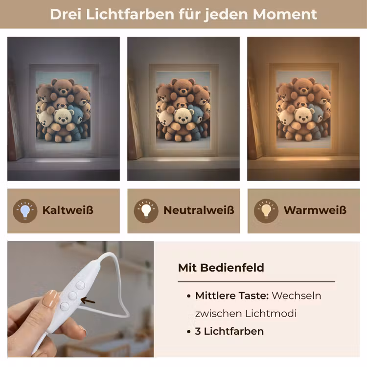 Teddybeer - Knuffel - Bruin - Design - Jongens - Meisjes Light Box met kabel klein -USP_lichtkleurDE