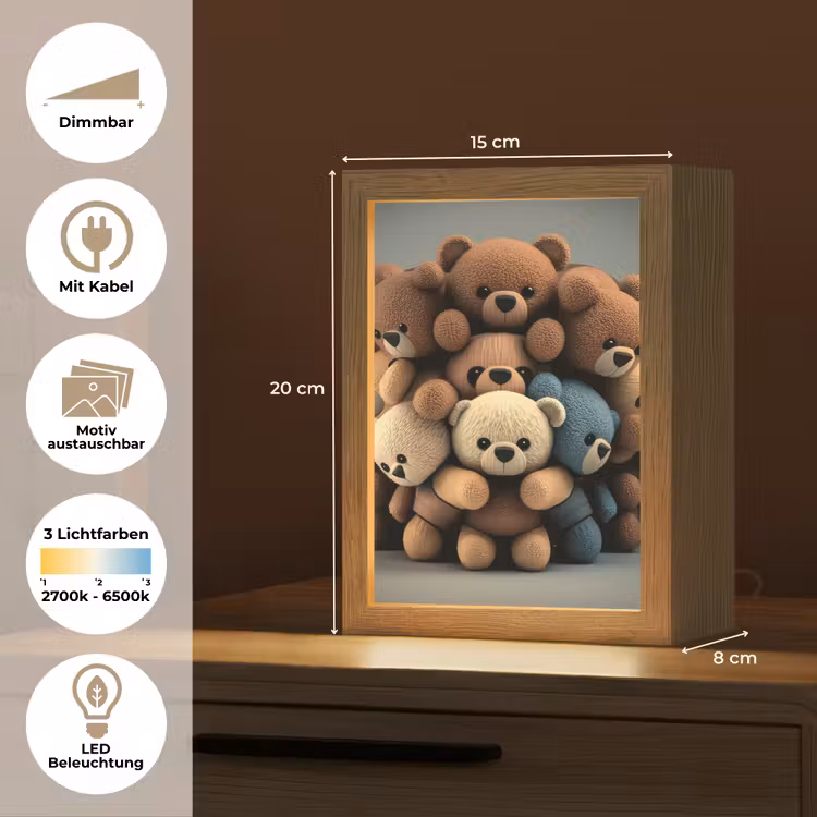 Teddybeer - Knuffel - Bruin - Design - Jongens - Meisjes Light Box met kabel (Kinderlampje) klein -USP_websiteoverzichtDE