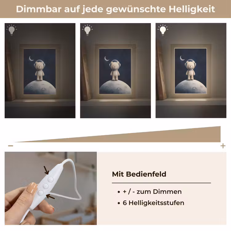 Teddybeer - Ruimtehelm - Maan - Sterren Light Box met kabel klein -USP_dimbaarDE