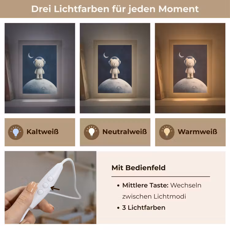 Teddybeer - Ruimtehelm - Maan - Sterren Light Box met kabel klein -USP_lichtkleurDE