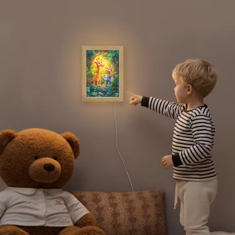 Dieren - Jungle - Giraf - Olifant - Aapje Light Box met kabel klein -sfeer4a_kind