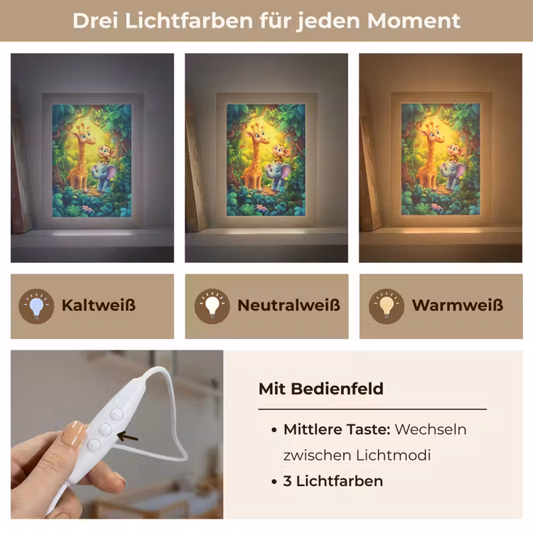 Dieren - Jungle - Giraf - Olifant - Aapje Light Box met kabel klein -USP_lichtkleurDE
