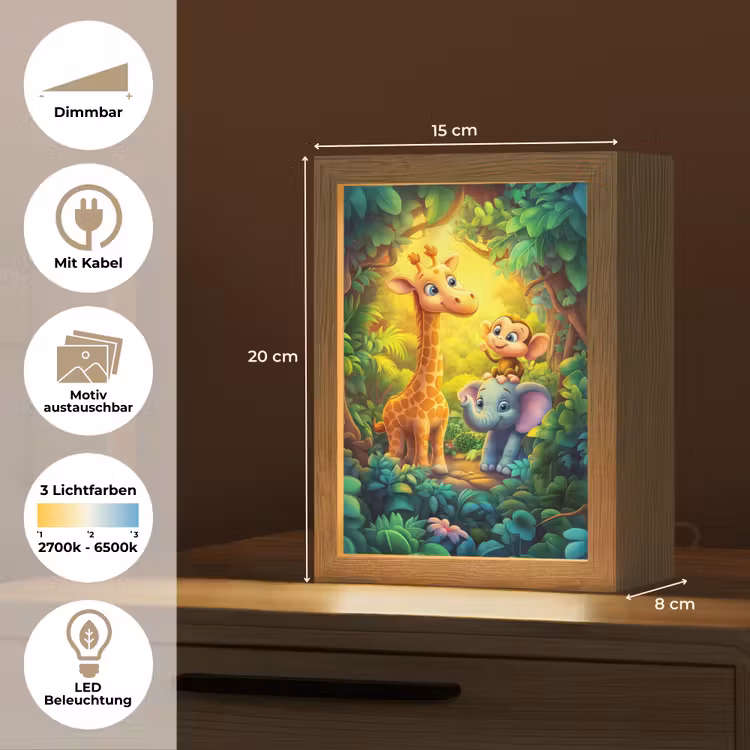 Dieren - Jungle - Giraf - Olifant - Aapje Light Box met kabel (Kinderlampje) klein -USP_websiteoverzichtDE