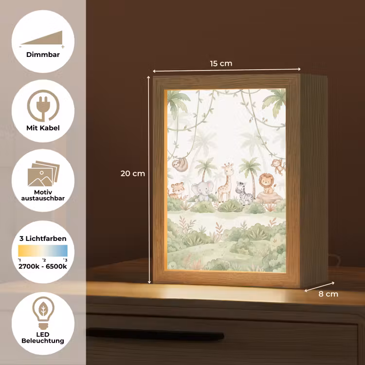 Dieren - Jungle - Pastel Light Box met kabel (Kinderlampje) klein -USP_websiteoverzichtDE