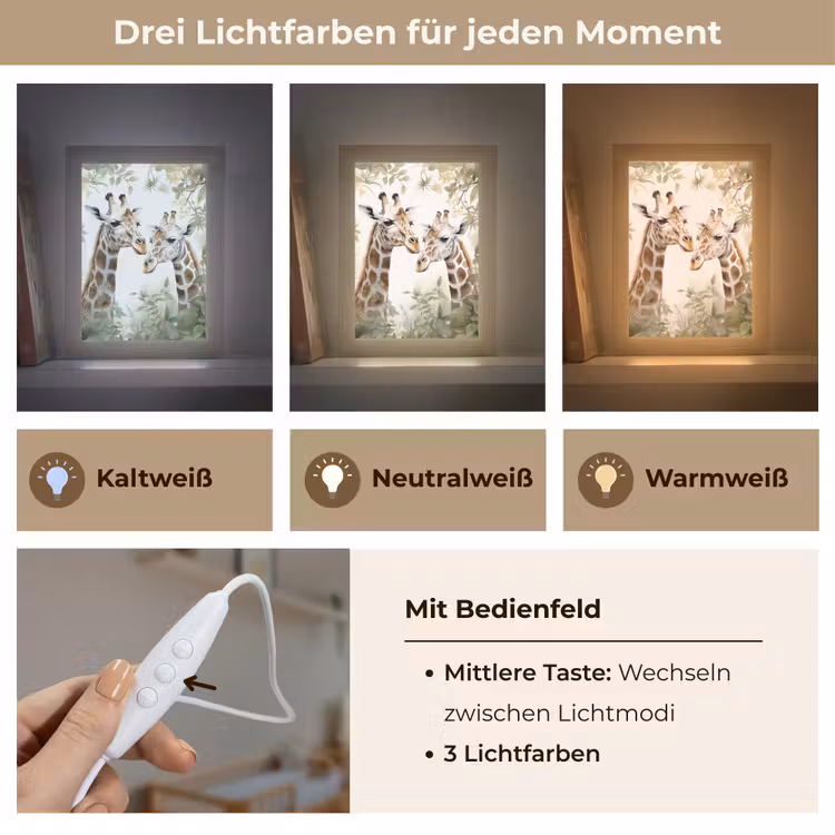 Dieren - Giraffe - Bladeren - Kinderen Light Box met kabel klein -USP_lichtkleurDE