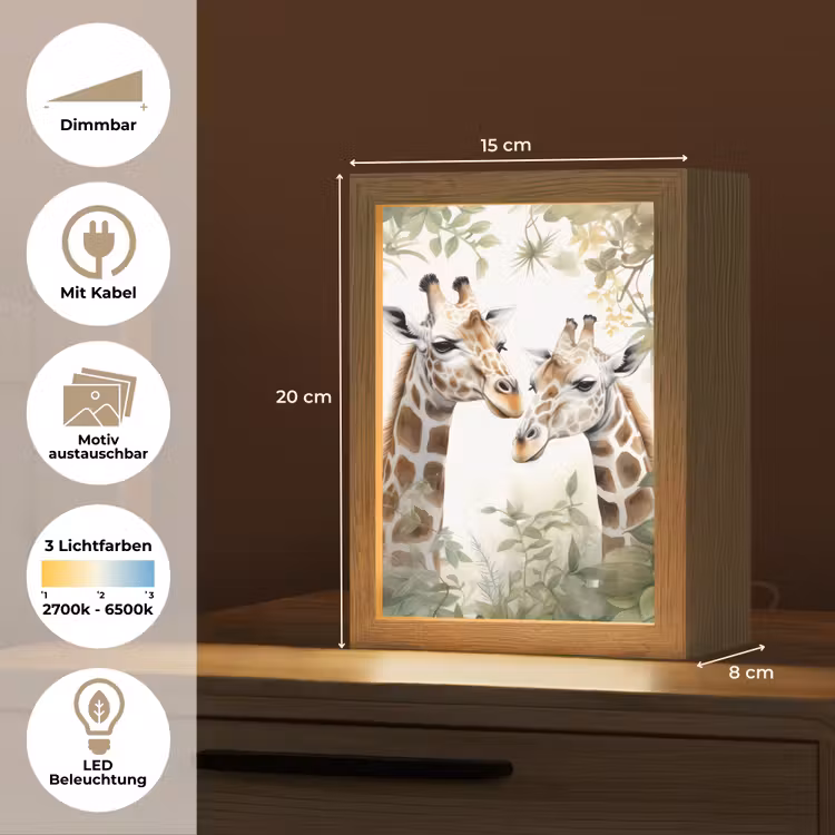 Dieren - Giraffe - Bladeren - Kinderen Light Box met kabel (Kinderlampje) klein -USP_websiteoverzichtDE