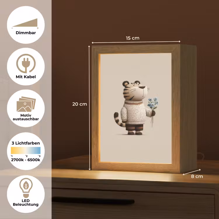 Tijger - Blauwe bloemen - Rustig Light Box met kabel (Kinderlampje) klein -USP_websiteoverzichtDE