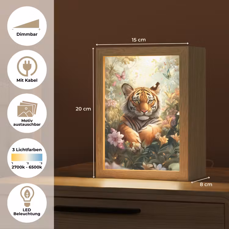 Tijger - Bloemen - Jungle - Dieren Light Box met kabel (Kinderlampje) klein -USP_websiteoverzichtDE