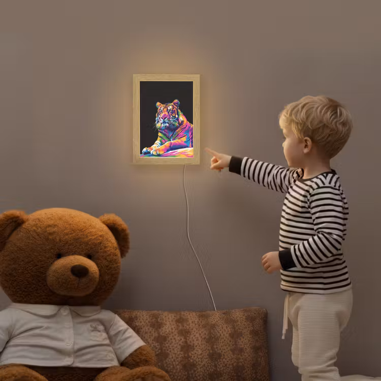 Tijger - Kleurrijk - Dieren - Zwart - Neon Light Box met kabel klein -sfeer4a_kind
