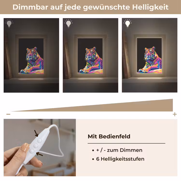 Tijger - Kleurrijk - Dieren - Zwart - Neon Light Box met kabel klein -USP_dimbaarDE