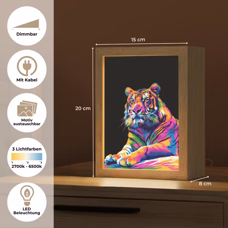 Tijger - Kleurrijk - Dieren - Zwart - Neon Light Box met kabel (Kinderlampje) klein -USP_websiteoverzichtDE