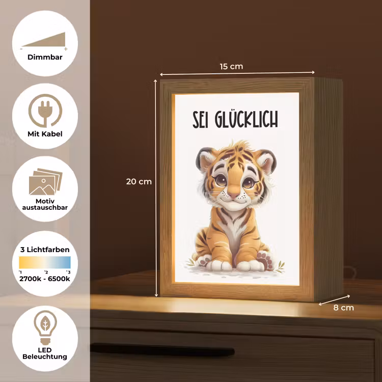 Tijger - Wees gelukkig - Quote - Dier Light Box met kabel (Kinderlampje) klein -USP_websiteoverzichtDE