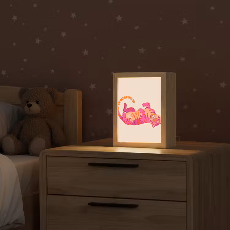 Tijger - Roze - Oranje Light Box met kabel (Kinderlampje) klein -sfeer1_kind