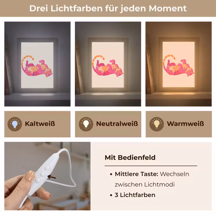 Tijger - Roze - Oranje Light Box met kabel (Kinderlampje) klein -USP_lichtkleurDE