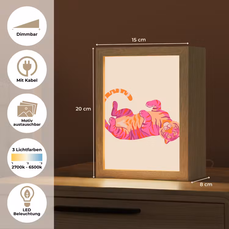 Tijger - Roze - Oranje Light Box met kabel (Kinderlampje) klein -USP_websiteoverzichtDE
