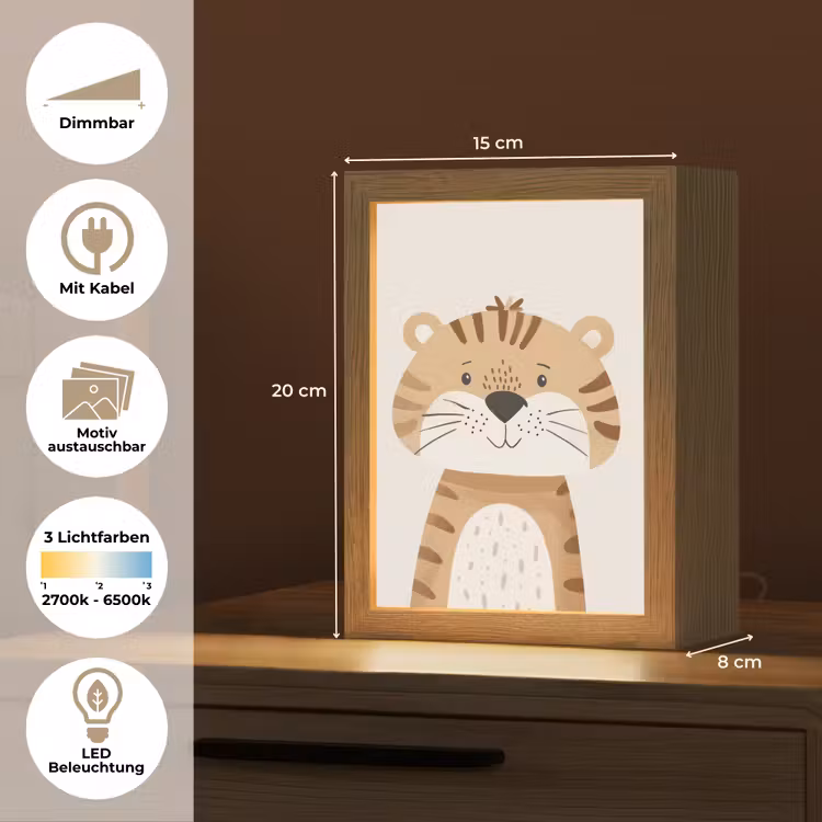 Tijger - Wilde dieren - Pastel Light Box met kabel (Kinderlampje) klein -USP_websiteoverzichtDE