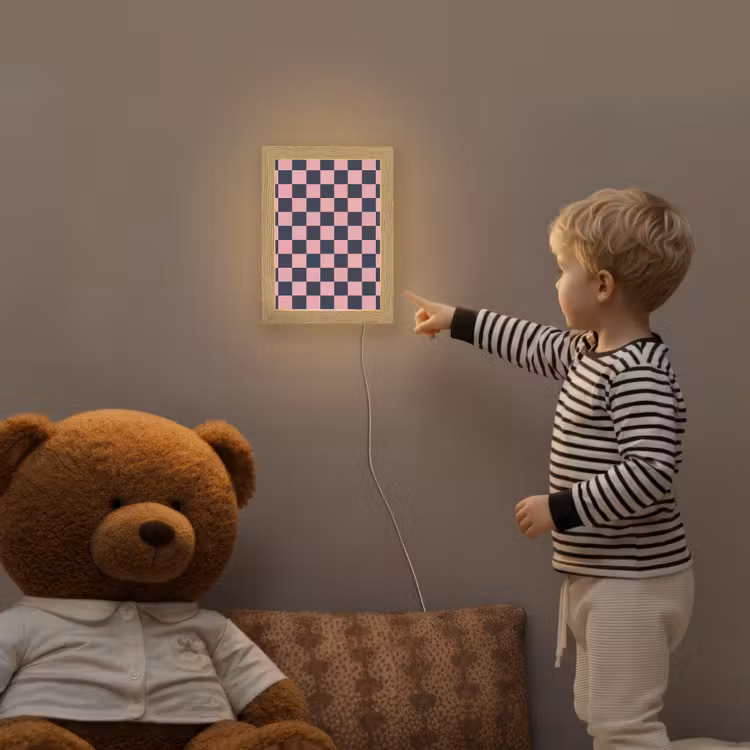 Traditioneel - Patroon - Blauw - Roze Light Box met kabel (Kinderlampje) klein 904 -sfeer4a_kind