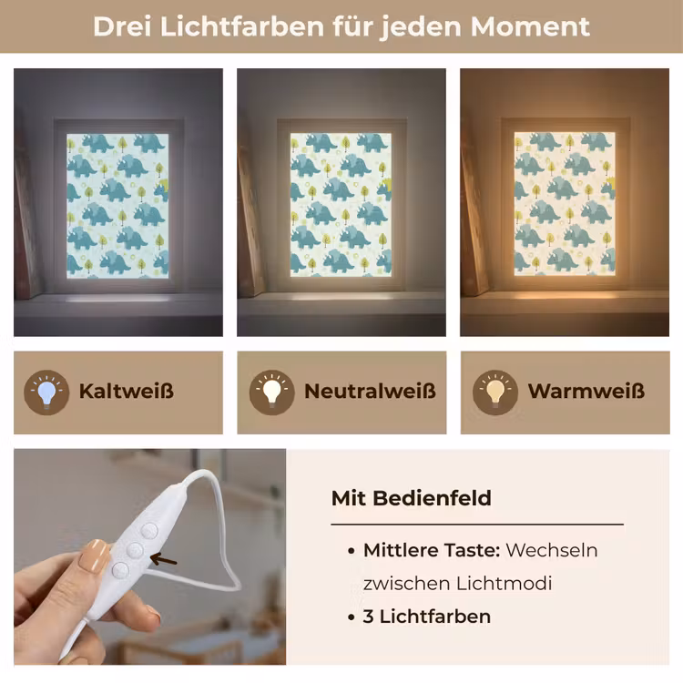 Triceratop - Blauw - Stippen - Boompjes Light Box met kabel klein -USP_lichtkleurDE