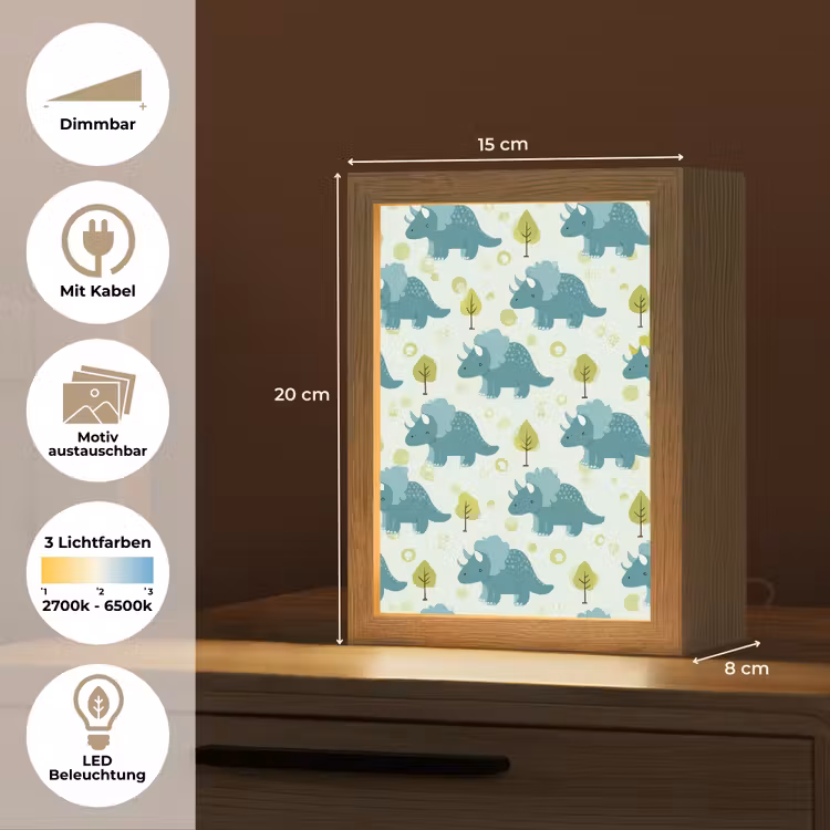 Triceratop - Blauw - Stippen - Boompjes Light Box met kabel (Kinderlampje) klein -USP_websiteoverzichtDE