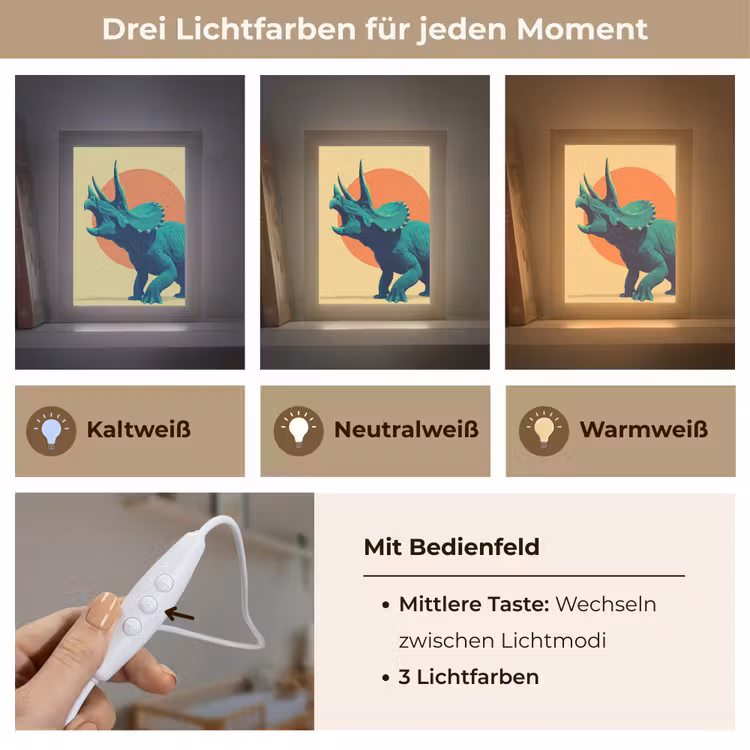 Triceratops - Cirkel - Oranje - Hoorns Light Box met kabel klein -USP_lichtkleurDE