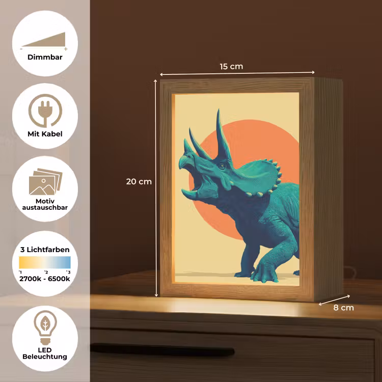Triceratops - Cirkel - Oranje - Hoorns Light Box met kabel (Kinderlampje) klein -USP_websiteoverzichtDE